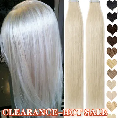 £23.28 • Buy Russian Tape In Skin Weft Human 100% Remy Hair Extensions Full Head 40pcs Thick