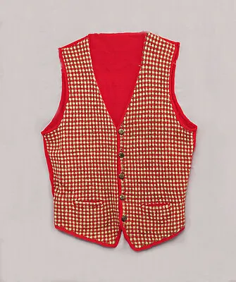 Vintage 100% Wool Checked Vest- Hand-knit 1962 • $20