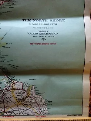 C 1910 Walkers Automobile Map The North Shore Massachusetts Railroads Boston • $44.99