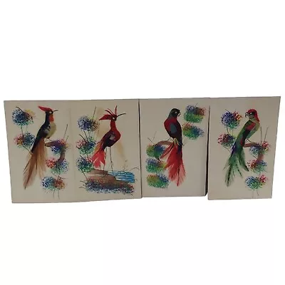 Vintage Hand Crafted Birds With Real Feathers Art Cards Made In Mexico Lot Of 4 • $19.98