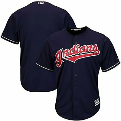 Cleveland Indians Mlb Majestic Authentic Cool Base Adult Navy Blue Jersey Nwt  • $49.99