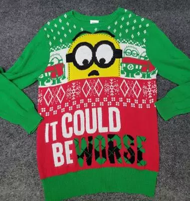 Despicable Me Minion Mens Medium Green Christmas Sweater “It Could Be Worse” G5 • $14.24