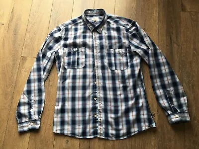 Next Shirting Blue Check Country And Western Style Shirt Size Large • £17.76