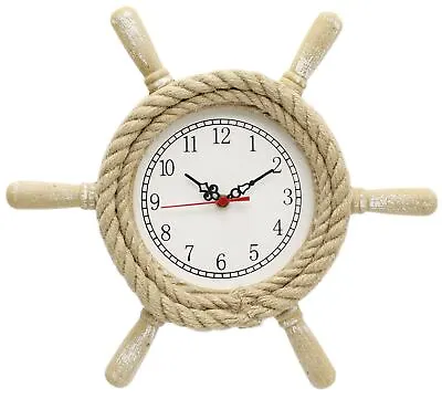 Lovely Shabby Chic Nautical Ship Wheel Clock Wooden Wall Decoration • £12.99