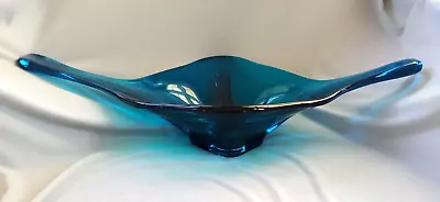 Vintage Viking Glass Bluenique Long Console Centerpiece Stretch Bowl • $35