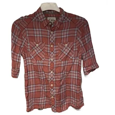 AllSaints Mens Olsen Shirt Red Medium Check Half Sleeve Pockets All Saints HS • £15