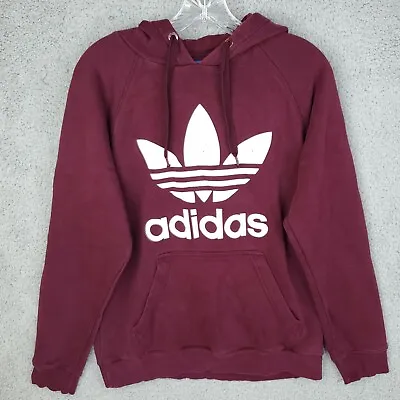 Adidas Hoodie Mens Medium M Pullover Long Sleeve Pocket Flower Logo Maroon • $8.40