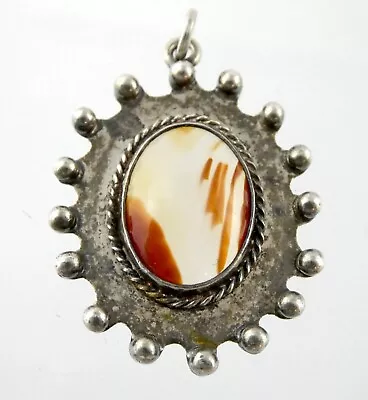 Taxco Mexico MATA Sterling Silver Agate Cabochon Charm Or Pendant 925 7.2g 1.5In • $32.40