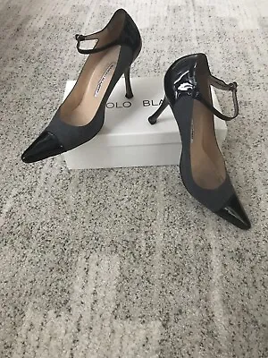 Manolo Blahnik Mary Jane Wool And Patent Leather Heels 405 • $79