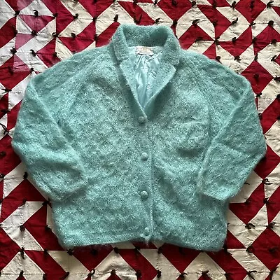 Vintage Blue Mohair Cardigan Sweater Women’s 60s As Is Worn Large • $21