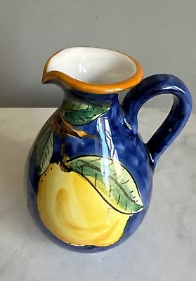 Signed Vietri Pottery Small Olive Oil Jug Lemon Pattern Hand Painted Italy Duca • $15