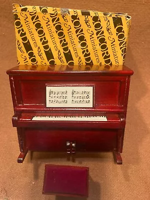 CONCORD DOLLHOUSE WORKING BURGUNDY UPRIGHT MUSIC BOX PIANO And BENCH #462 NIB! • $25.99