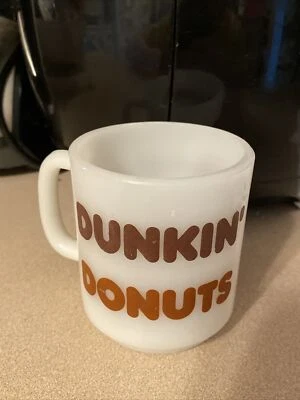 $20 • Buy Vintage 1979 Glasbake Dunkin Donuts Logo Coffee Mug Milk White Glass Two Color