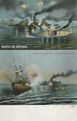 Postcard Ships Virginia Sinking The Cumberland & Monitor And Merrimac  • $16.02