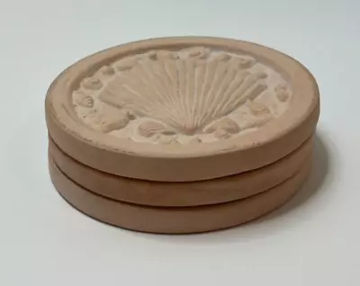 Terracotta Coasters Seashells Nautical Beach Pectin Shell-Set Of 3 -Pre Owned • $6.99