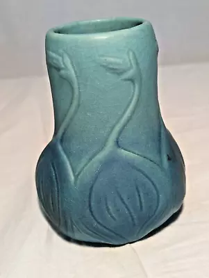 ANTIQUE ART DECO 1940s VAN BRIGGLE MINT BLUE POTTERY ART VASE • $67.99