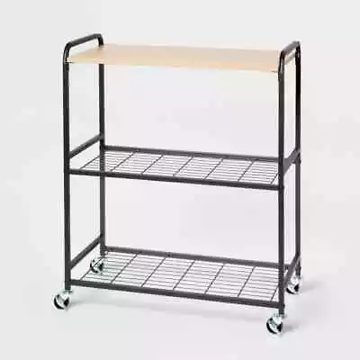 Metal Storage Cart With Mesh Drawer And Wood Top Black - Brightroom • $40.50
