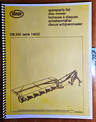 $15.99 • Buy Vicon CM240 Series 14035 Disc Mower Parts Manual 70.001.865/3 + 2/88 Update