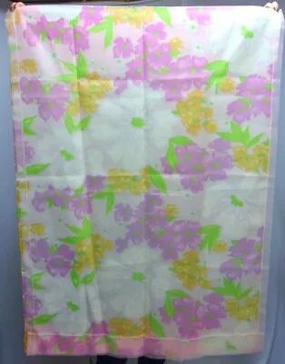 Vintage Pair Floral Cafe Curtains 33 W X 45 H Purple Pink White Yellow Flowers • $19.95
