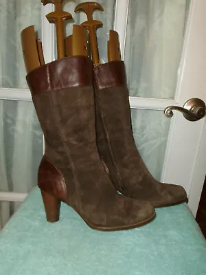 Ugg Australia High Heel Brown Suede Leather Boots Mid Calf Wms US 10 EU 41 • $49.95