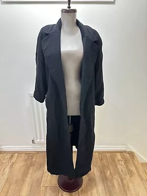 Vintage JAEGER Long Black Soft 100% Wool Coat  Size 14 Ladies • £19.99