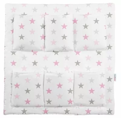 COT TIDY ORGANISER BED NURSERY HANGING STORAGE 6 POCKETS Grey Pink Stars • £12.79