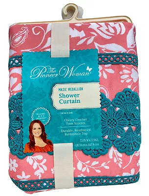 Pioneer Woman Mazie Medallion Lace Applique Fabric Shower Curtain Coral 72 X72  • $10.98