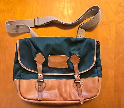 VINTAGE LL BEAN GREEN CANVAS & LEATHER FLY FISHING GEAR BAG BOAT TOTE 14 X12  • $60