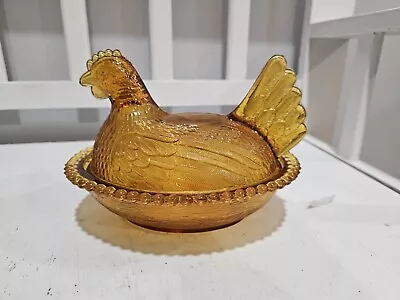 Vtg Indiana Glass Amber/Gold Hen Nesting Dish • $24