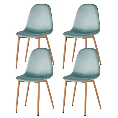 Set Of 4 Velvet Dining Chairs Padded Seat Metal Legs Kitchen Home Office Green • £84.99