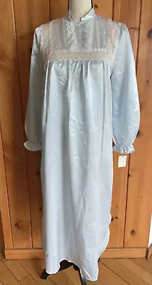 LINDSEY BLAKE Nightgown Gown Cottagecore Granny Lace Satiny Blue Vtg Petite XS • $39.99