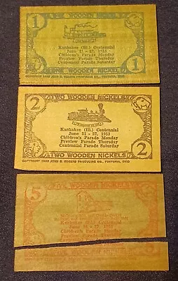 Lot Of 3 Kankakee 1953 Centennial Wooden Nickels Souvenir Flat Wood Token • $10.99