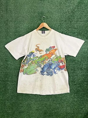 Vtg 90s Habitat Frogs T-Shirt Size Large Wrap Around AOP Single Stitch USA • $15.99