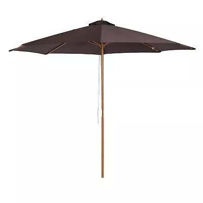 3m Bamboo Wooden Market Patio Umbrella Garden Parasol Outdoor Sunshade Canopy • £44.99