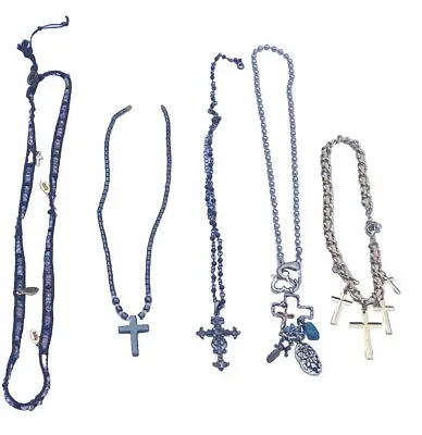 VINTAGE Lot Of 5 Estate Jewelry Silver/gold Tone Cross Gemstone PENDANT Necklace • $12.40
