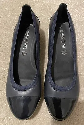 Leather Ladies Shoes Navy Blue Marco Tozzi In Very Good Condition Bargain! • £0.99