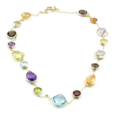 14K Yellow Gold Station Necklace With Multi Gemstones By The Yard 36 Inches • $1079.99