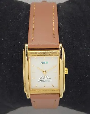 Ladies La Mer Collections Wanderlust Classic Tank Gold Tone Brown Band Watch K6 • $16.99