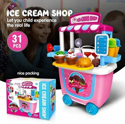 31PCS Kids Children Ice Cream Dessert Shop Cart Play Pretend Set Toys Box Gift • £14.97