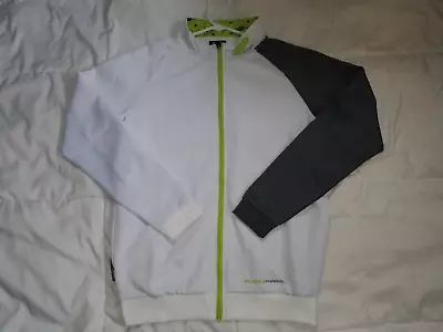 MusclePharm Long Sleeve Full Zip Sweatshirt Jacket White/Grey/Green Men's Sz S • $25.46