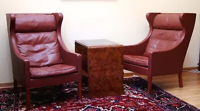 Wingback Chairs In Leather By Børge Mogensen 1964  Maroon Leather Danish Design • $8491.47