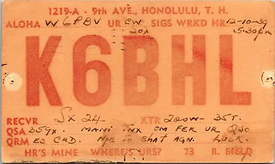 1939 Honolulu Hawaii K6BHL Vtg Ham Radio Amateur QSL Card Postcard WWII Era • $11.96