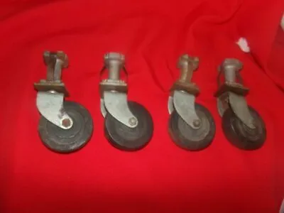 Set Of 4 Vintage Bassick Industrial Metal 3  Rubber Swivel Wheel Casters • $19.99