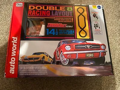 Auto World  Double 8  Mustang V Corvette 14.5' HO Slot Car Race Track Set SRS341 • $90