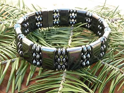 $52.24 • Buy Mens 100% ALL Black Magnetic Hematite Bracelet Anklet SUPER STRONG Clasp 3 Row