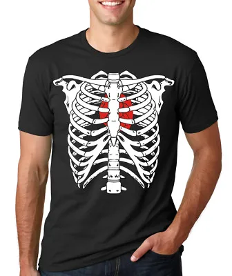 $19.95 • Buy SKELETON RIB CAGE Heart Bones Skull Halloween Costume Xray T-Shirt