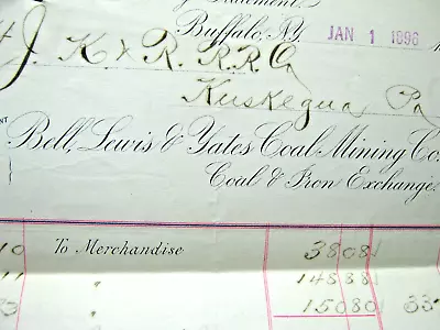 1896 Bell Lewis & Yates Coal Mining & Mt. Jewett Kinzua & Riterville RR Receipt • $24.99