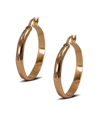 Creole Octagonal Hoop Earrings Womens 9ct Rose Gold Filled Diamond Cut Pattern • £15
