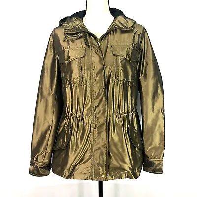 $49.32 • Buy Lauren Ralph Women's Jacket Reflective Metallic Thin Gold Hood Size Medium NWOT