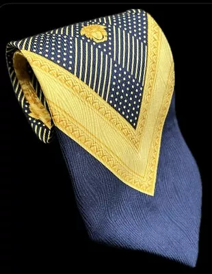 Gianni Versace Mens Tie Silk Made In ITALY Medusa Head Blue & Yellow • $36